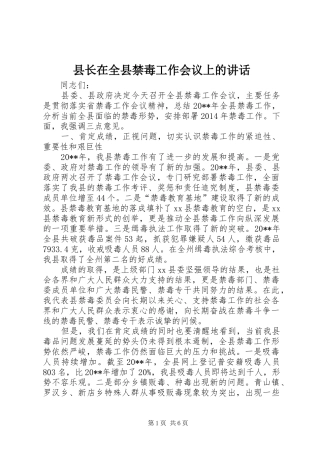 县长在全县禁毒工作会议上的讲话发言_1