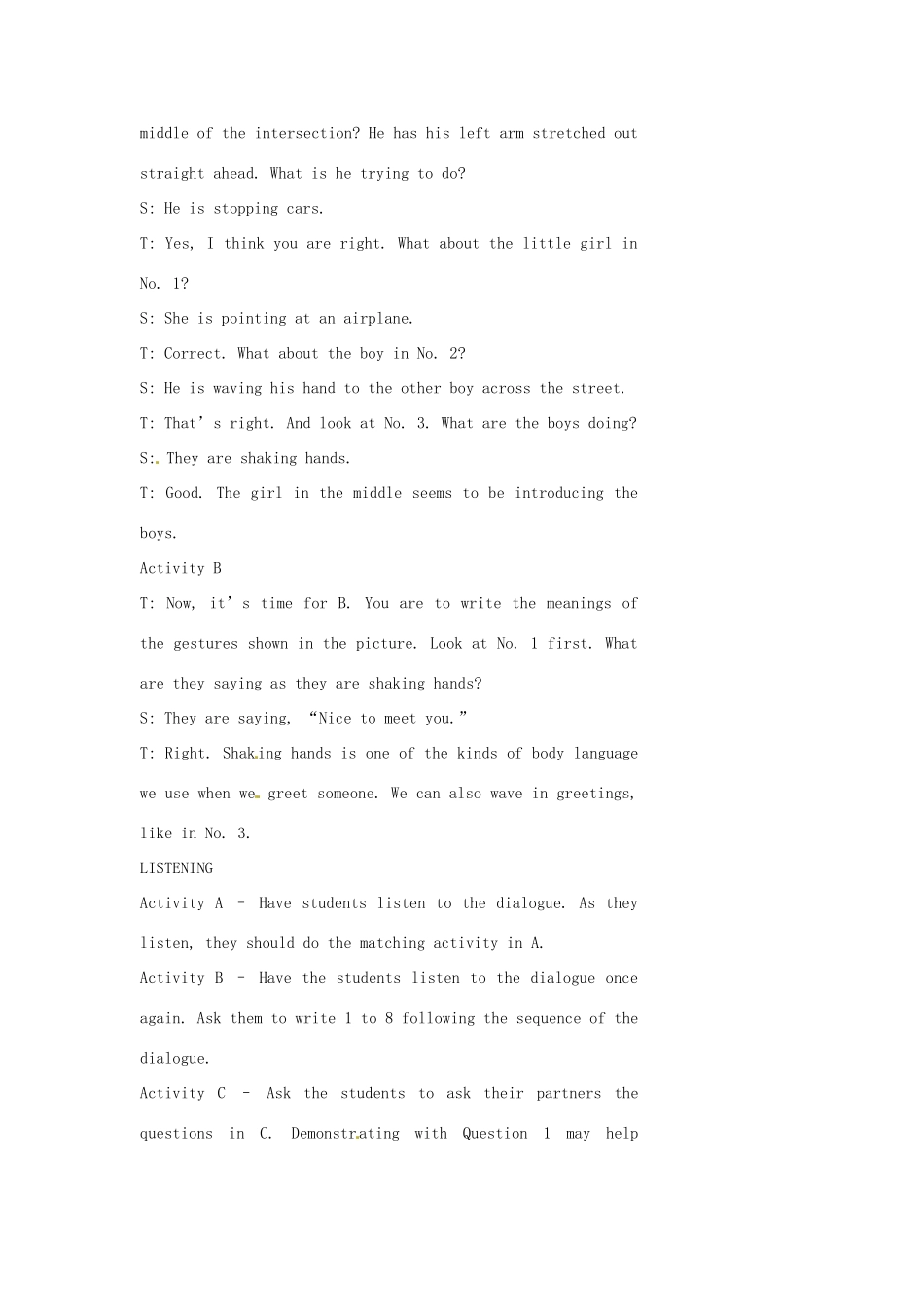 七年级英语下册 Unit 2 Body Language Lesson 1教案 教科版_第3页