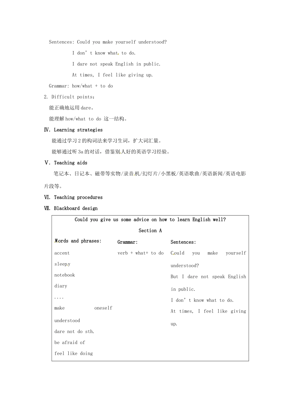 九年级英语上册 Unit 3 Topic 3 Could you give us some advice on how to leran English well Section A教案 （新版）仁爱版-（新版）仁爱版初中九年级上册英语教案_第2页