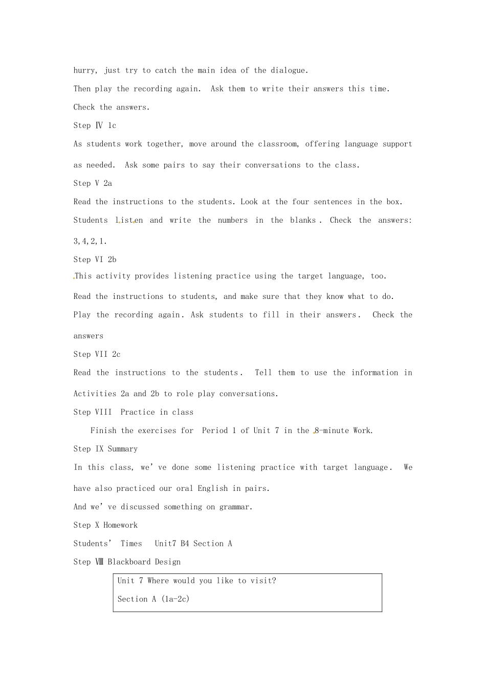 九年级英语全册《Unit 7 Where would you like to visit（第1课时）（Section A 1a-2c）》教案 人教新目标版-人教新目标版初中九年级全册英语教案_第2页