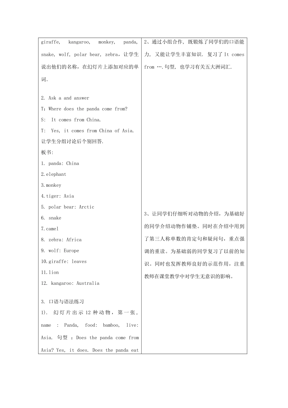 七年级英语上册 Module 9《A trip to the zoo》教案2 外研版_第3页