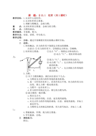 九年级物理 杠杆教学设计方案人教版