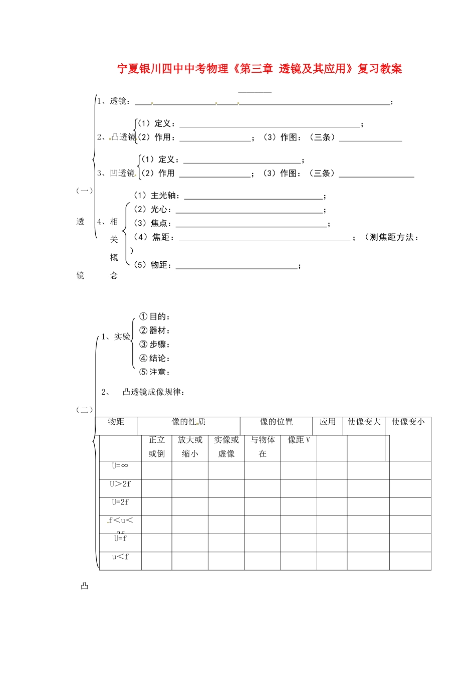 宁夏银川四中中考物理《第三章 透镜及其应用》复习教案 新人教版_第1页