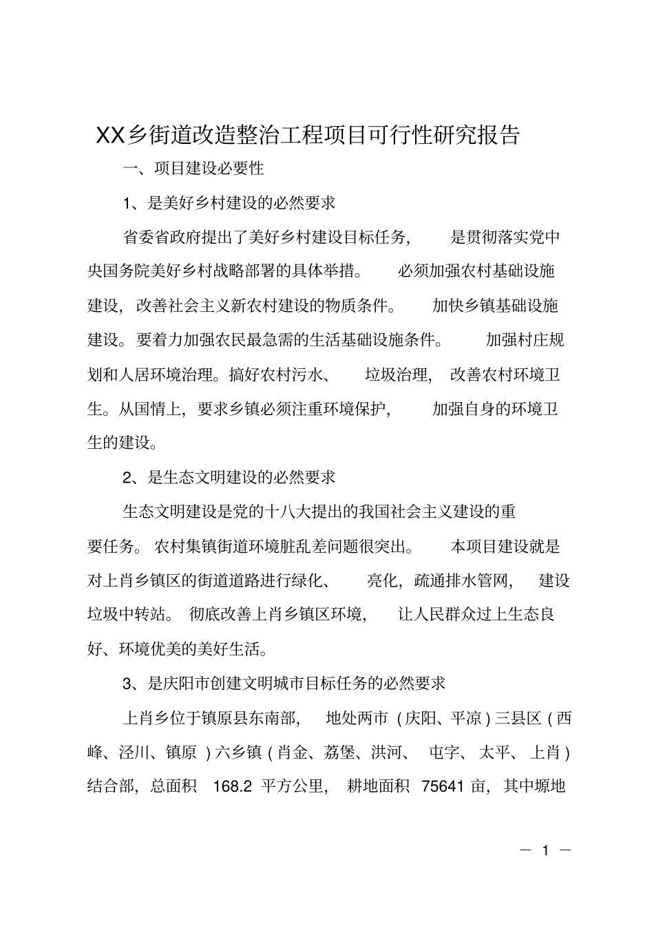 XX乡街道改造整治工程项目可行性研究报告_第1页