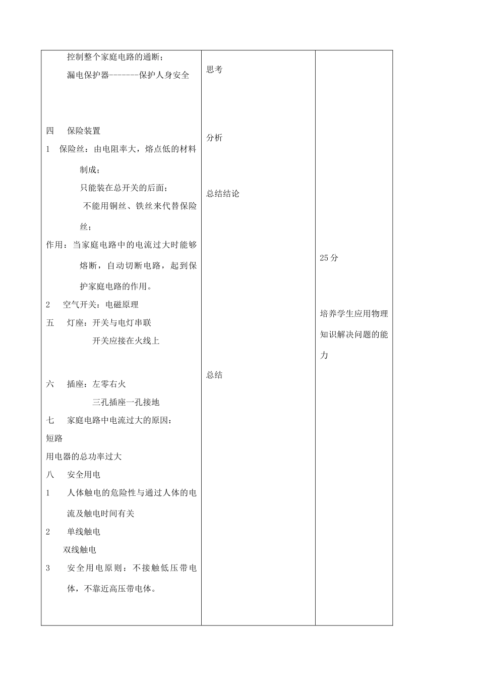吉林省四平市第十七中学九年级物理全册《第十九章 生活用电》章末复习教案 （新版）新人教版_第2页