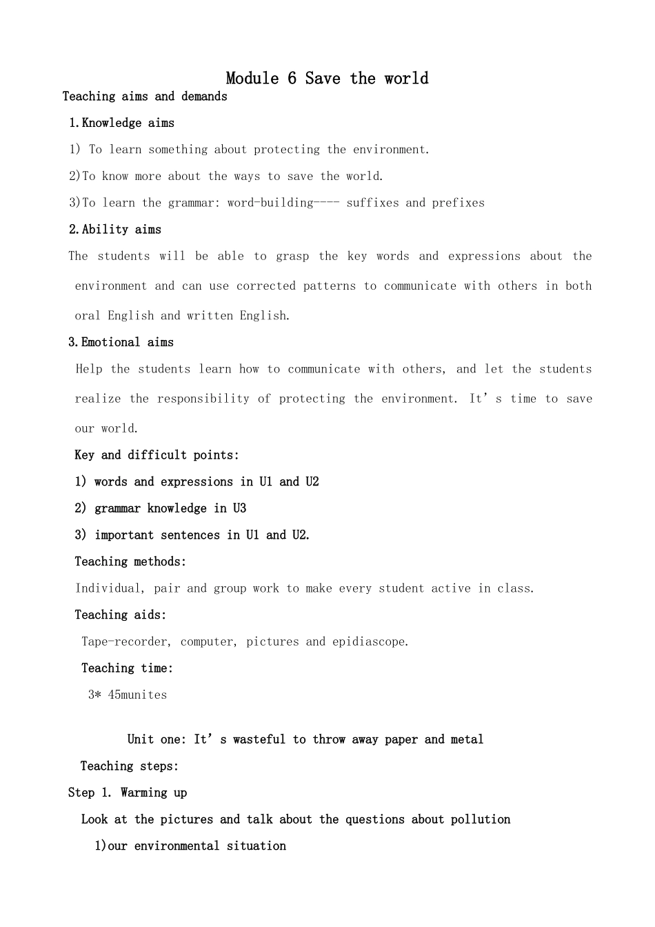 外研版英语九年级上册 M 6 Save the world_第1页