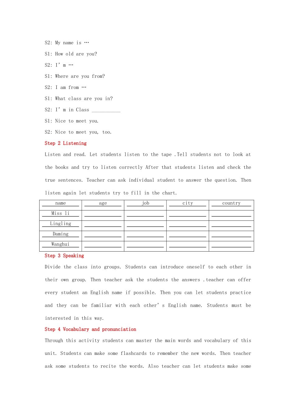 七年级英语上册 Module 1《Nice to meet you》教案 外研版_第2页