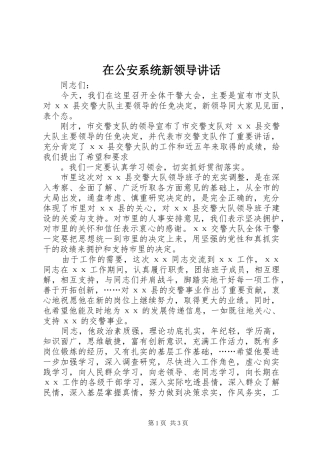 在公安系统新领导讲话发言