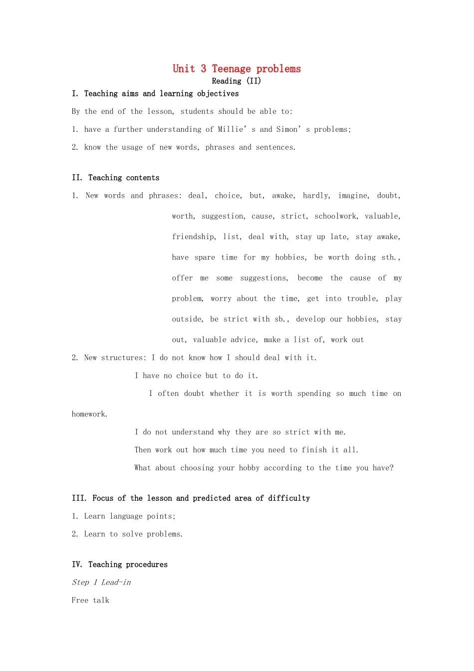 九年级英语上册 Unit 3 Teenage problems Reading II教案 （新版）牛津版-（新版）牛津版初中九年级上册英语教案_第1页