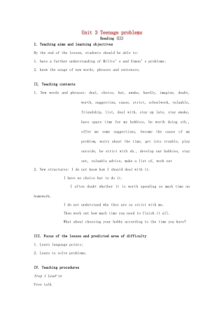 九年级英语上册 Unit 3 Teenage problems Reading II教案 （新版）牛津版-（新版）牛津版初中九年级上册英语教案