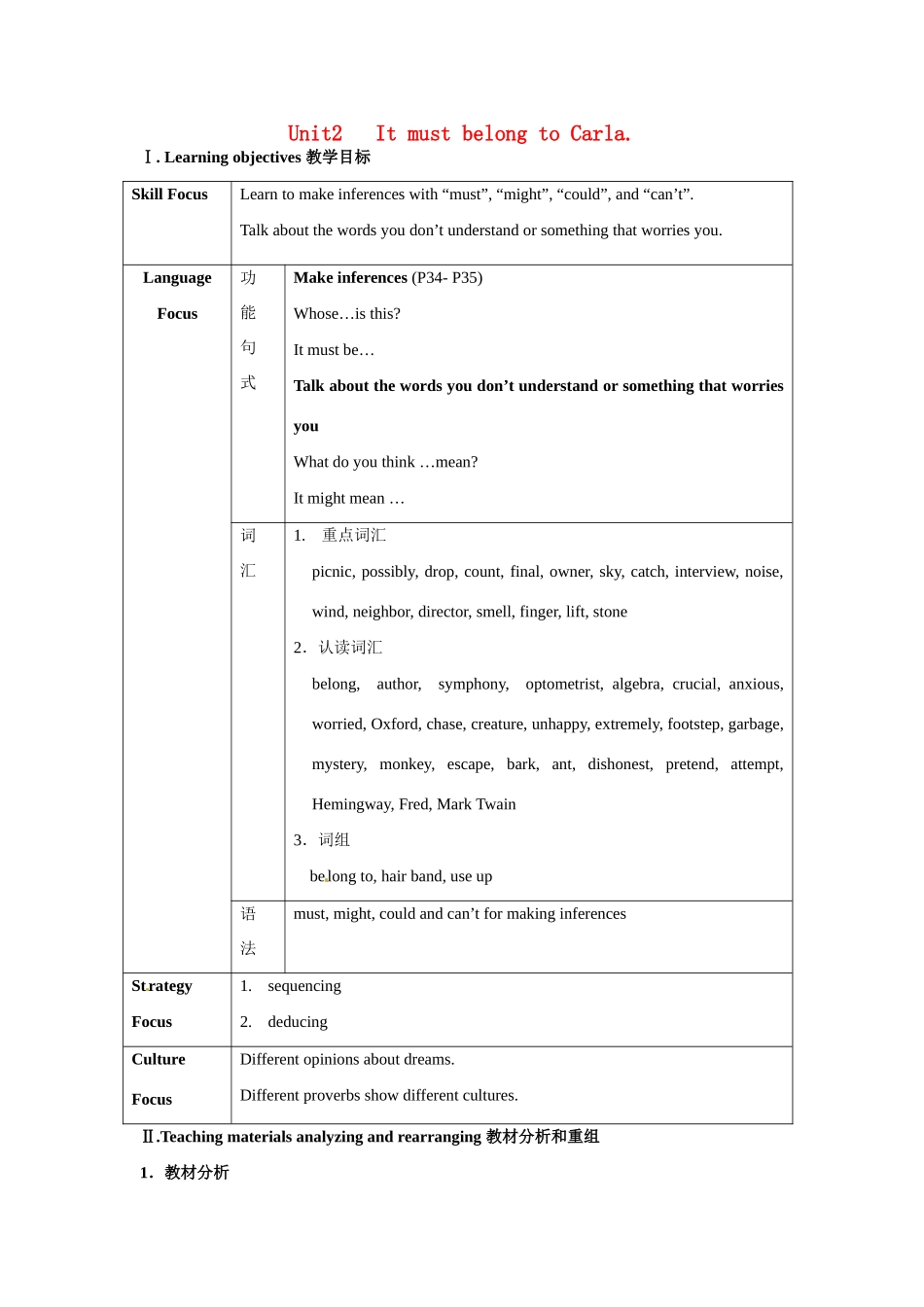 九年级英语：Unit 2 It must belong to Carla（教案6）鲁教版_第1页