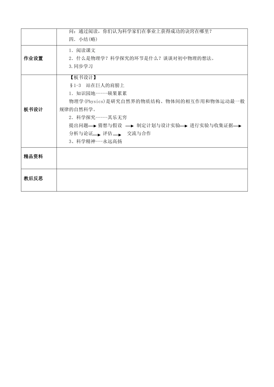 八年级物理全册 第一章 第三节 站在巨人的肩膀上教案1 （新版）沪科版_第2页
