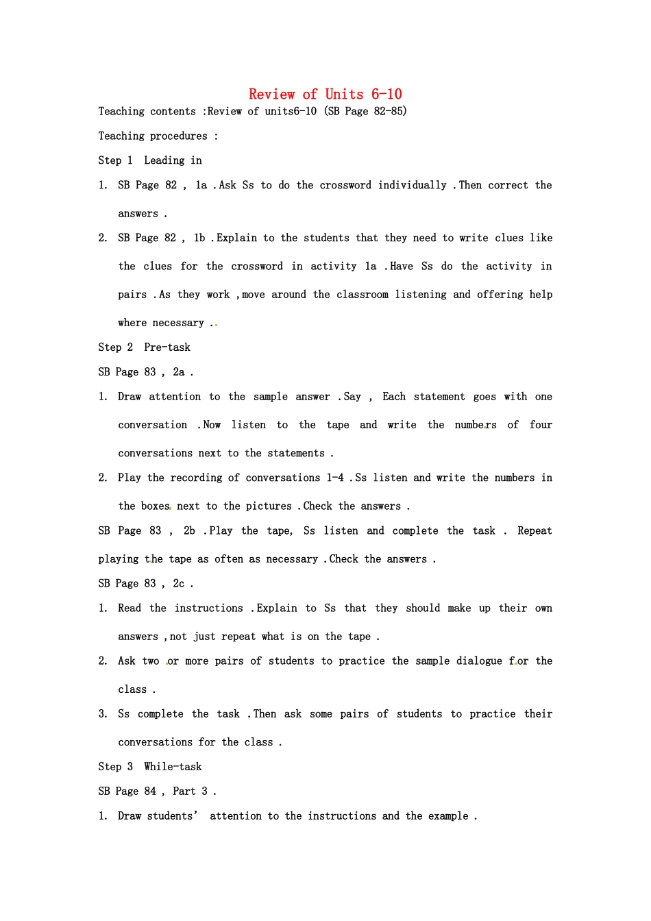 云南省丽江市永北镇中学八年级英语下册《Review of Units 6-10》教案 人教新目标版_第1页