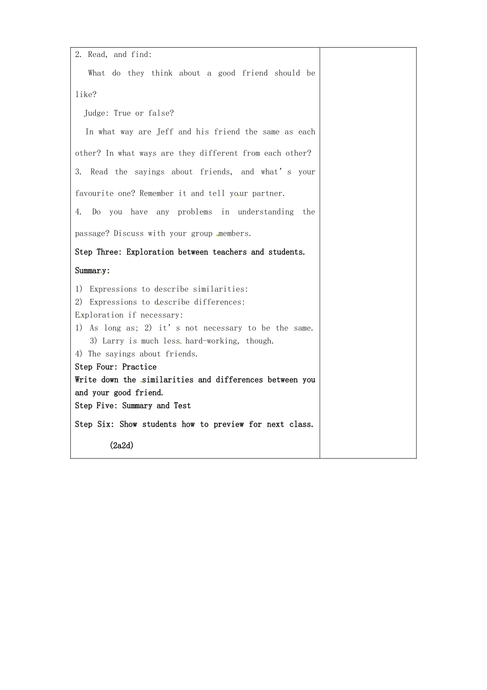 七年级英语上册《Unit 7 I’m more outgoing than my sister period 4》教案 鲁教版五四制-鲁教版五四制初中七年级上册英语教案_第2页