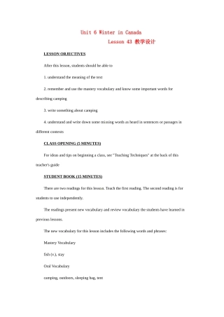 七年级英语下册 Unit6 Winter in Canada Lesson43教案 冀教版