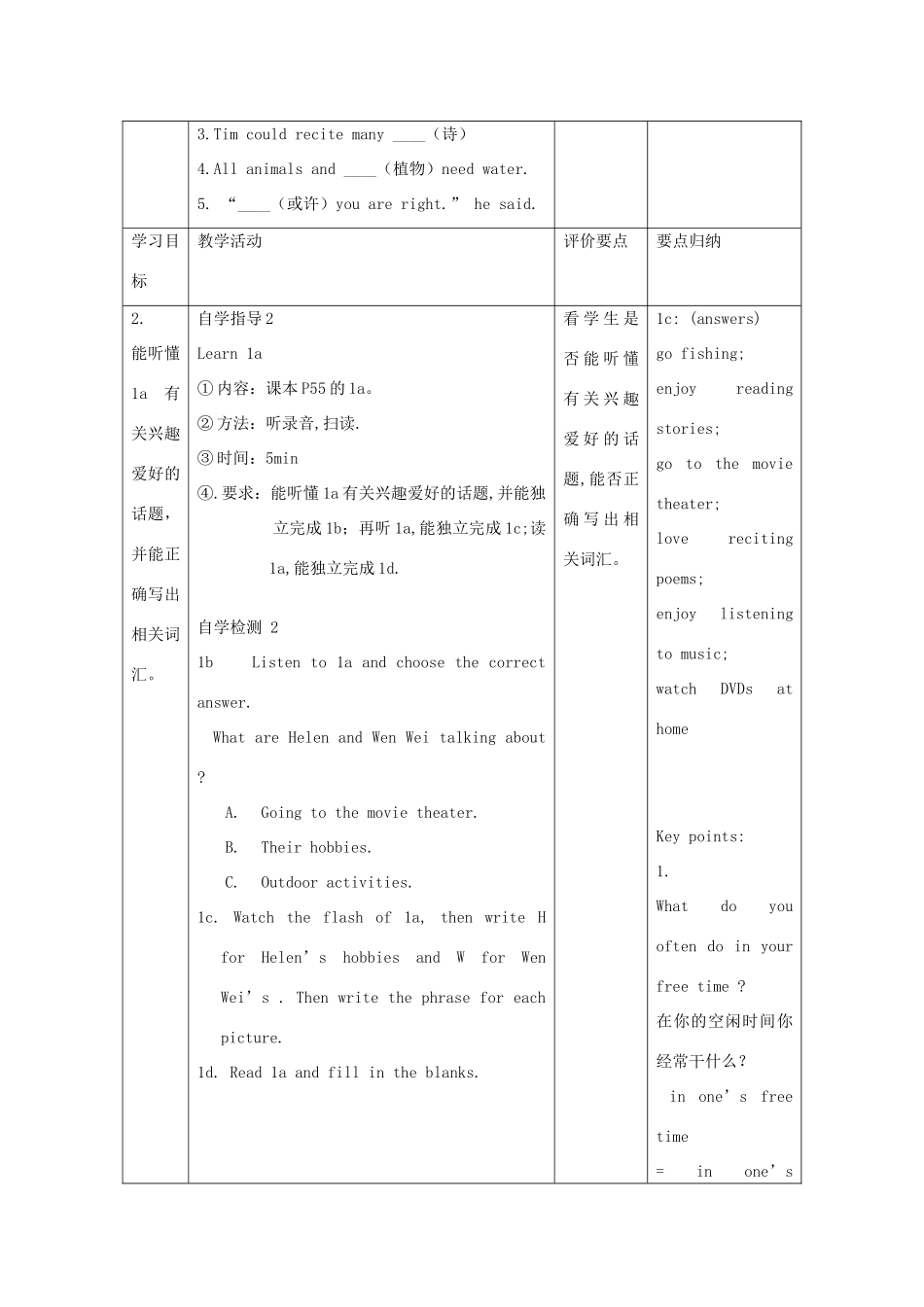 八年级英语上册 Unit 3 Our Hobbies Topic 1 What’s your hobby Section A教学设计 （新版）仁爱版-（新版）仁爱版初中八年级上册英语教案_第3页