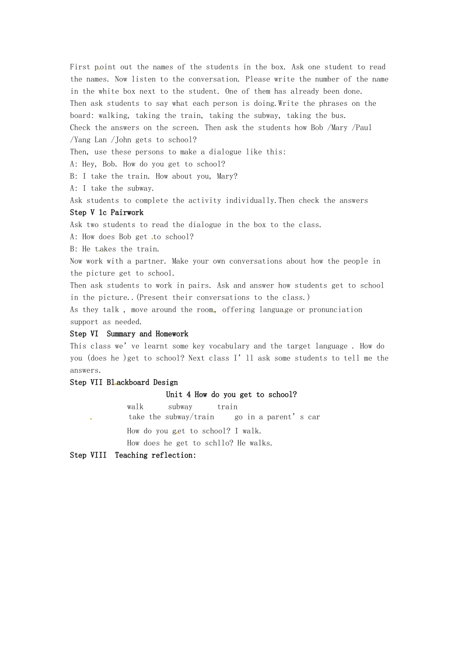 七年级英语上册 Unit6 How do you get to school教案 鲁教版_第2页