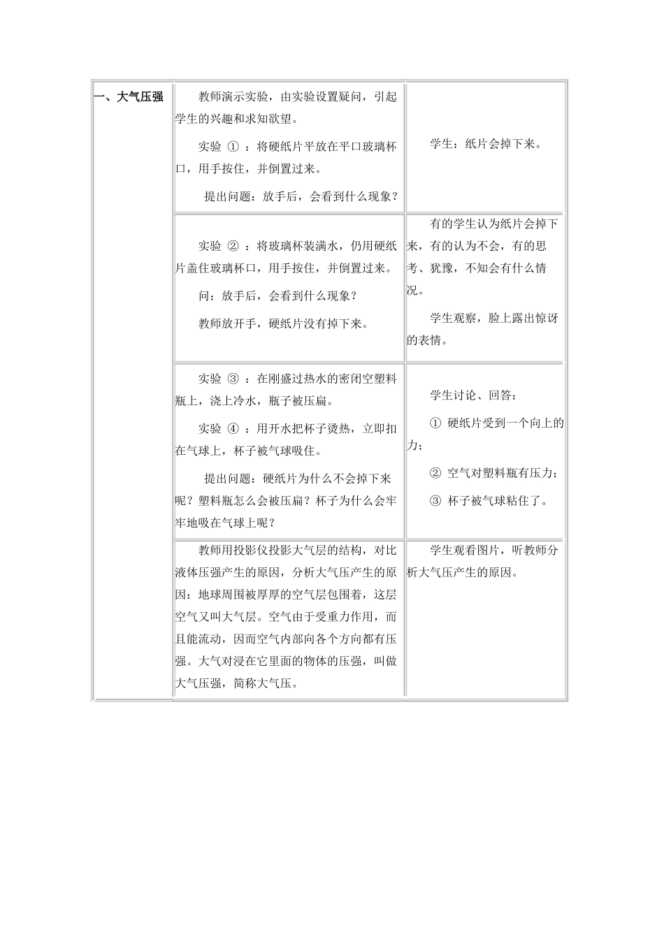 八年级物理下册 第九章 压强 9.4 大气压强教案 教科版-教科版初中八年级下册物理教案_第2页