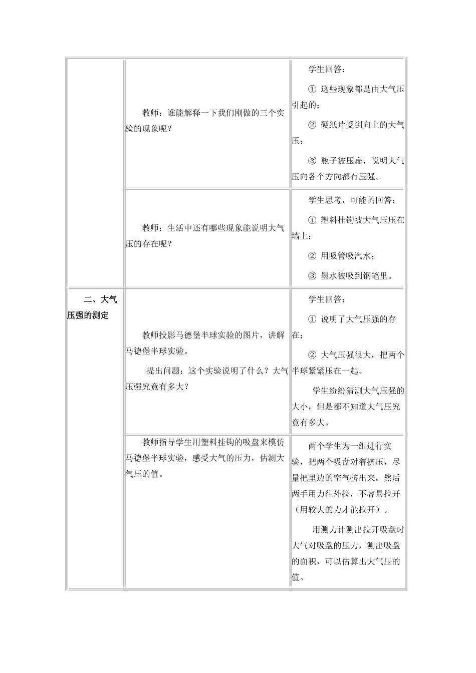 八年级物理下册 第九章 压强 9.4 大气压强教案 教科版-教科版初中八年级下册物理教案_第3页