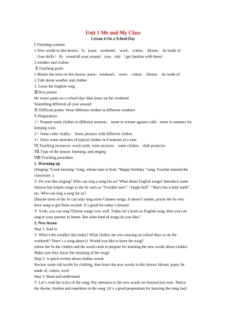 八年级英语上册：Unit 1 Lesson 4 On a School Day教案（冀教版）