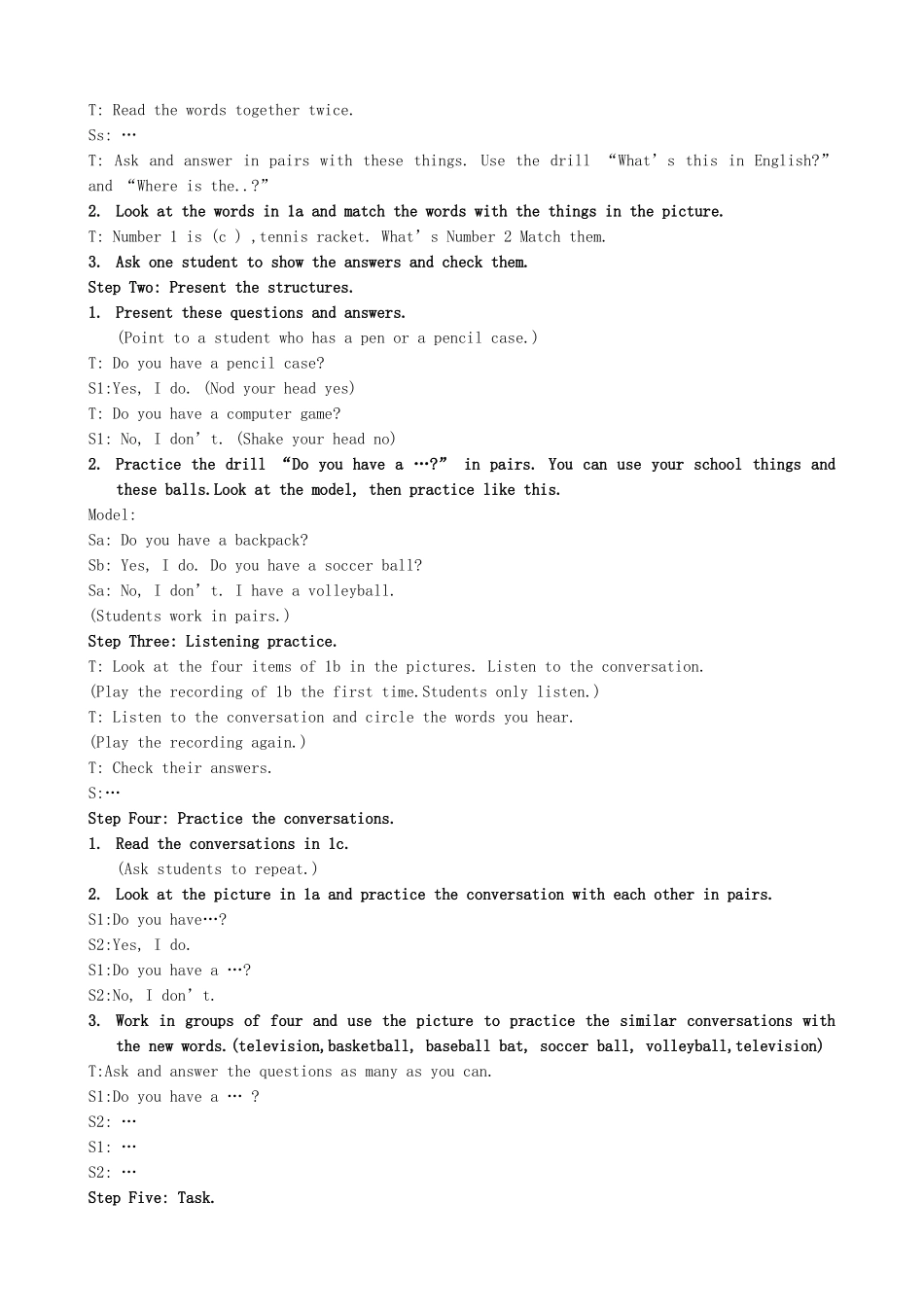 七年级英语Do you have a soccer ball教案2 新课标 人教版_第2页