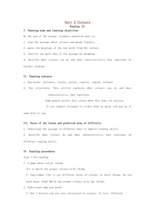 九年级英语上册 Unit 2 Colour Reading I教案 （新版）牛津版-（新版）牛津版初中九年级上册英语教案