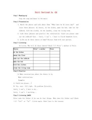 八年级英语上册 Unit 1 Could you please clean your room？SectionA 1a-2d精品教案 鲁教版五四制