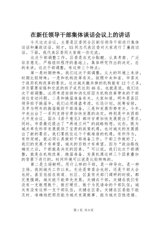 在新任领导干部集体谈话会议上的讲话发言