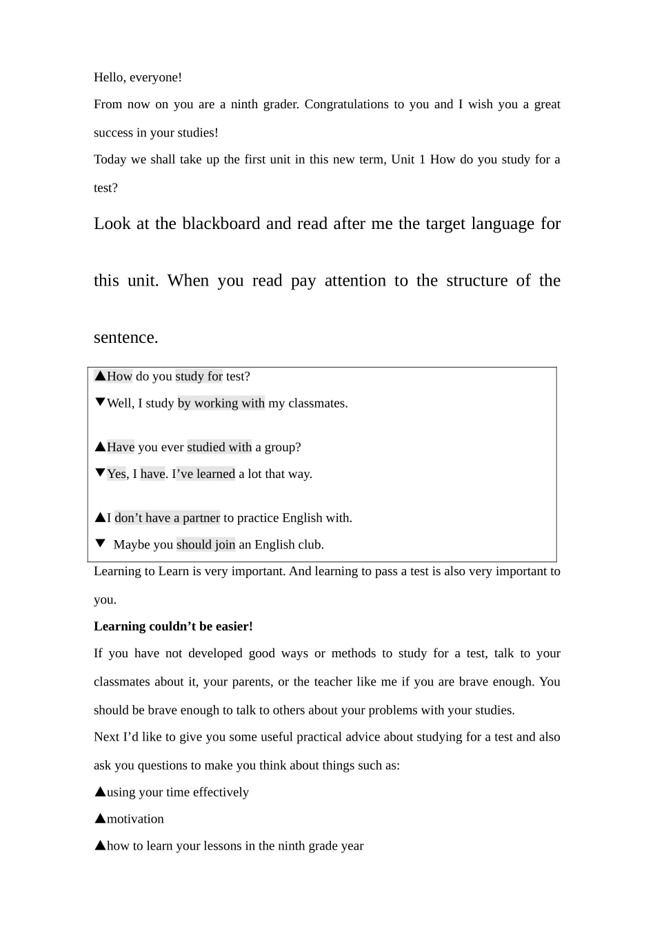 九年级英语上册Unit 1 How do you study for a test_教案 人教新目标版_第2页