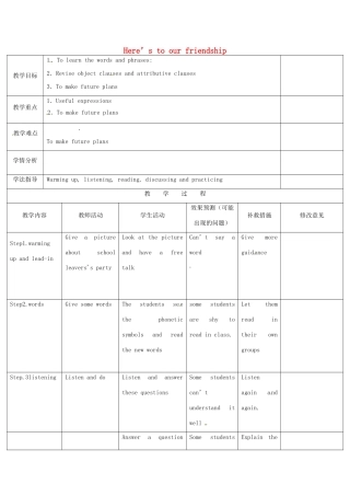 四川省华蓥市九年级英语下册《Module 8 Unit 1 Here’s to our friendship and the future》教案 （新版）外研版-（新版）外研版初中九年级下册英语教案