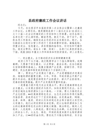 县政府廉政工作会议讲话发言