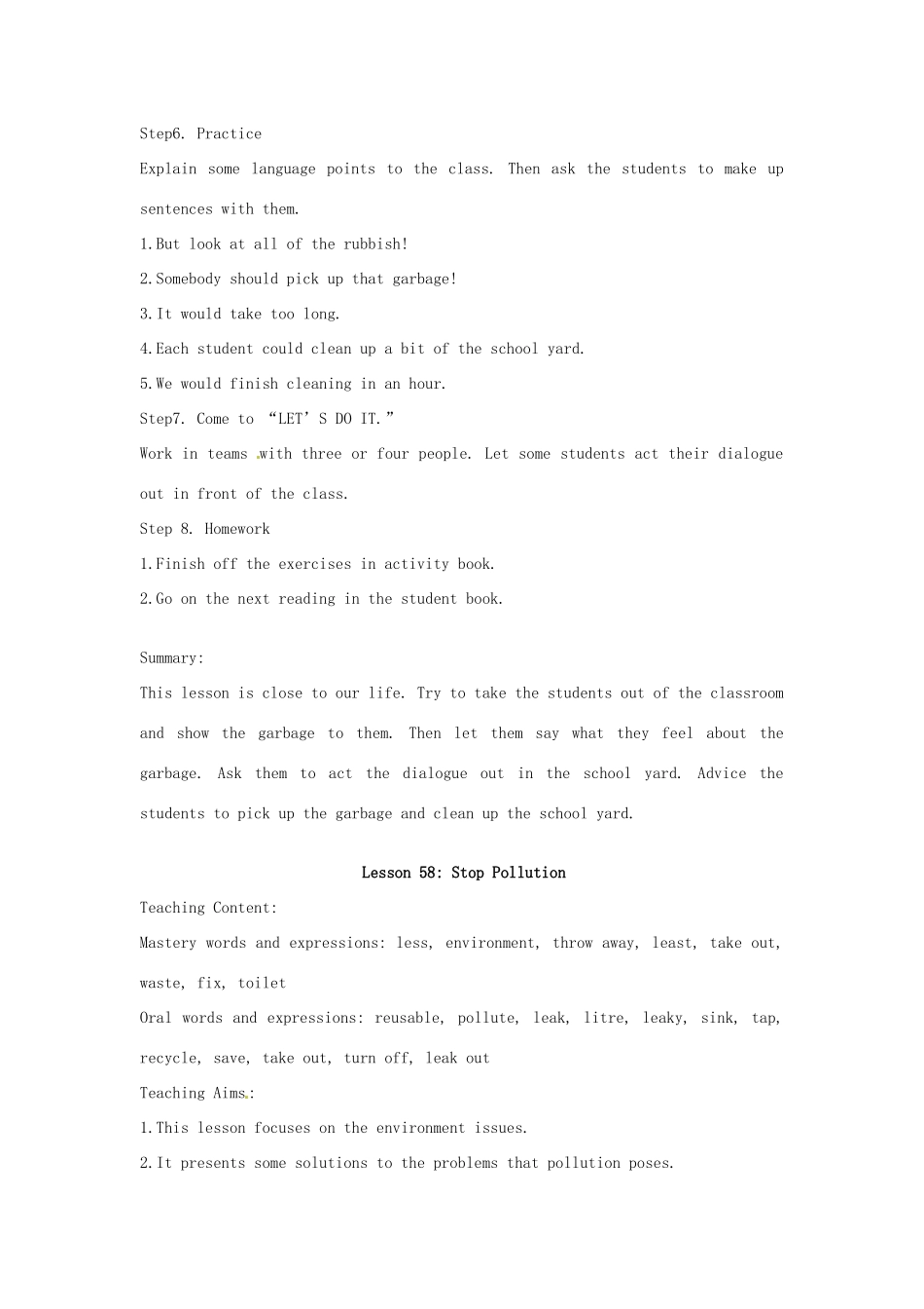 八年级英语下册 Unit 8 Save Our World全单元教案 冀教版_第2页