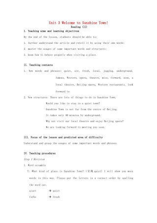 七年级英语下册 Unit 3 Welcome to Sunshine Town Reading II教案 （新版）牛津版-（新版）牛津版初中七年级下册英语教案