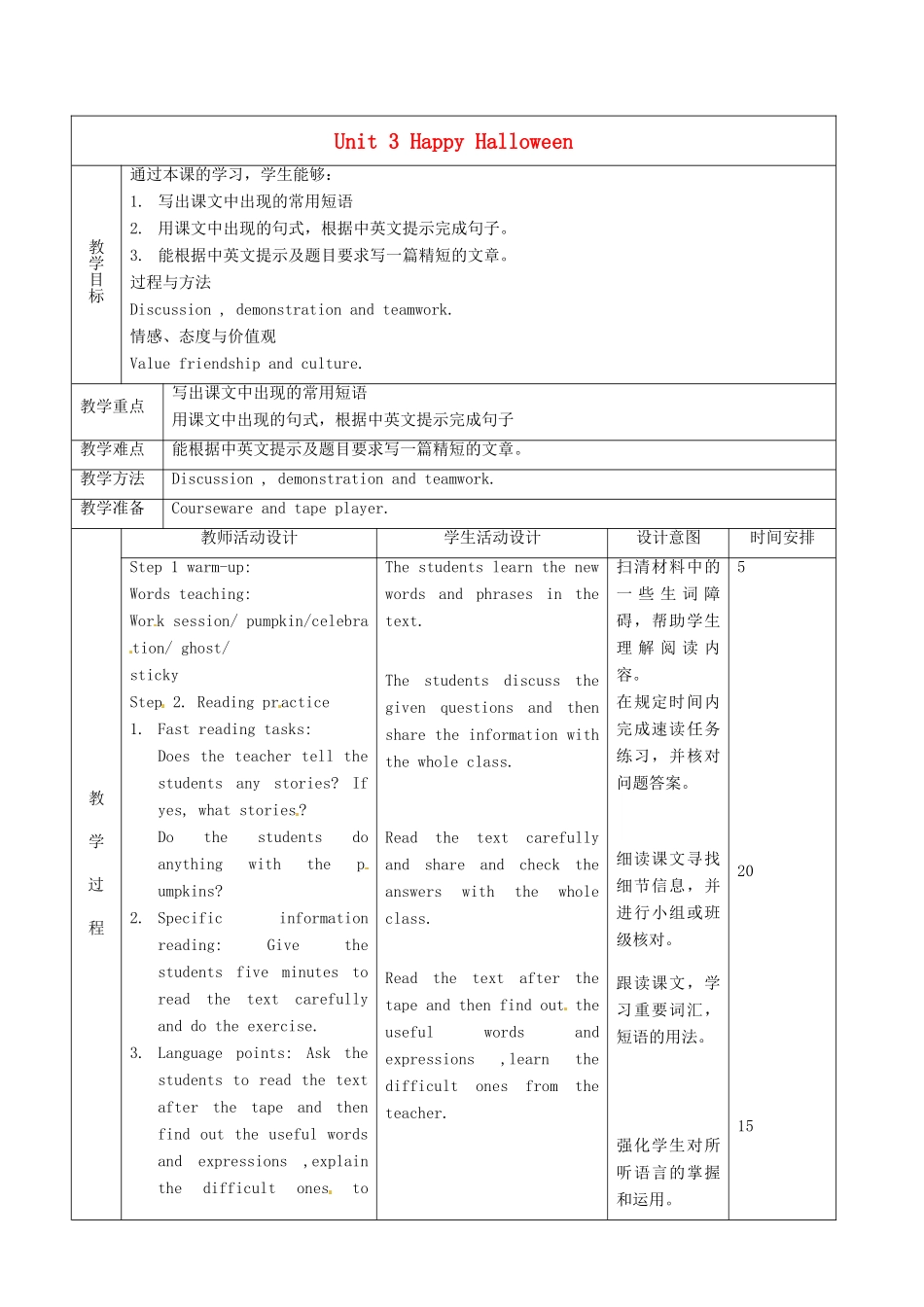 北京市顺义区大孙各庄中学九年级英语全册 Unit 3 Happy Halloween（第3课时）教案 北京课改版_第2页