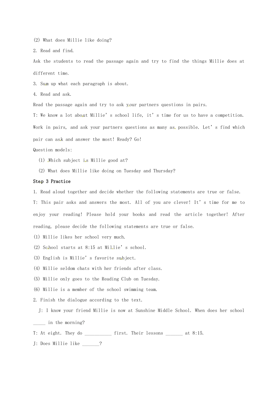 七年级英语上册 Unit 4 My day Reading（I）教案 （新版）牛津版-（新版）牛津版初中七年级上册英语教案_第2页