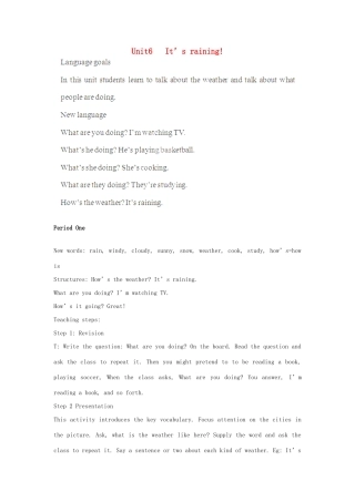 四川省江油市七年级英语下册《unit6It’s raining!》教案 Unit6 (1) 人教新目标版