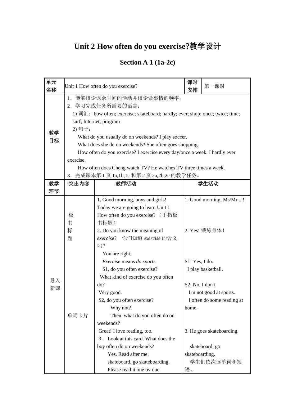 Unit2Howoftendoyouexercise教学设计_第1页