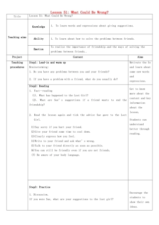 九年级英语下册 Unit 9 Lesson 51 What Could Be Wrong教学设计 （新版）冀教版