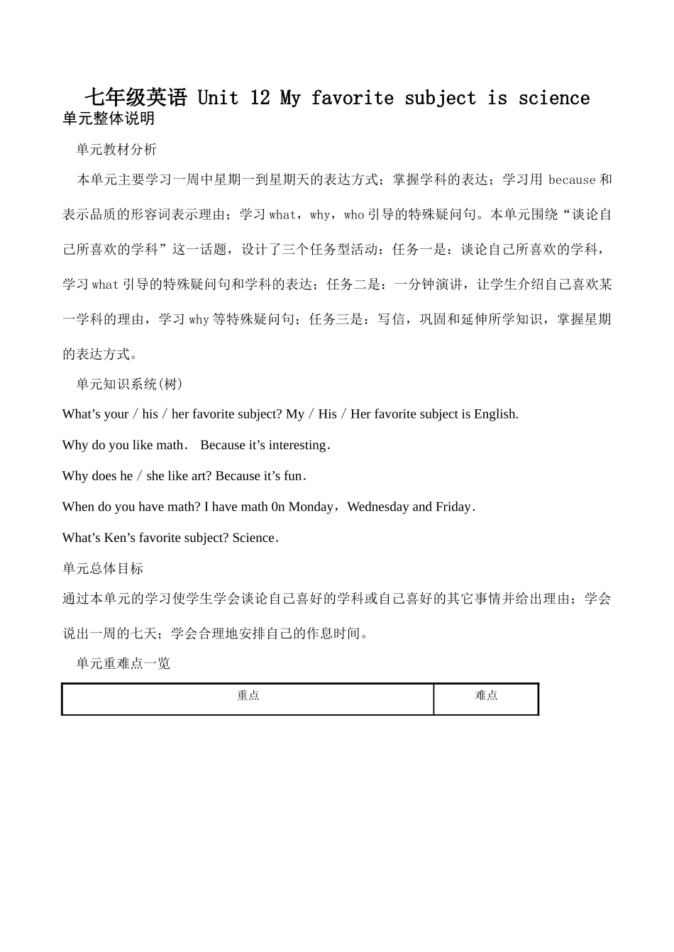 七年级英语 Unit 12 My favorite subject is science_第1页