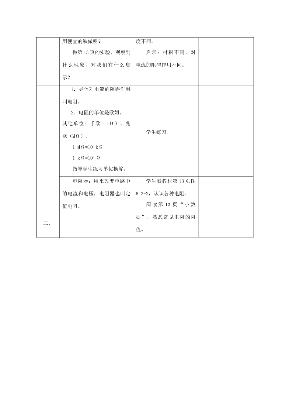 八年级物理下册 电阻教学设计 新人教版_第2页