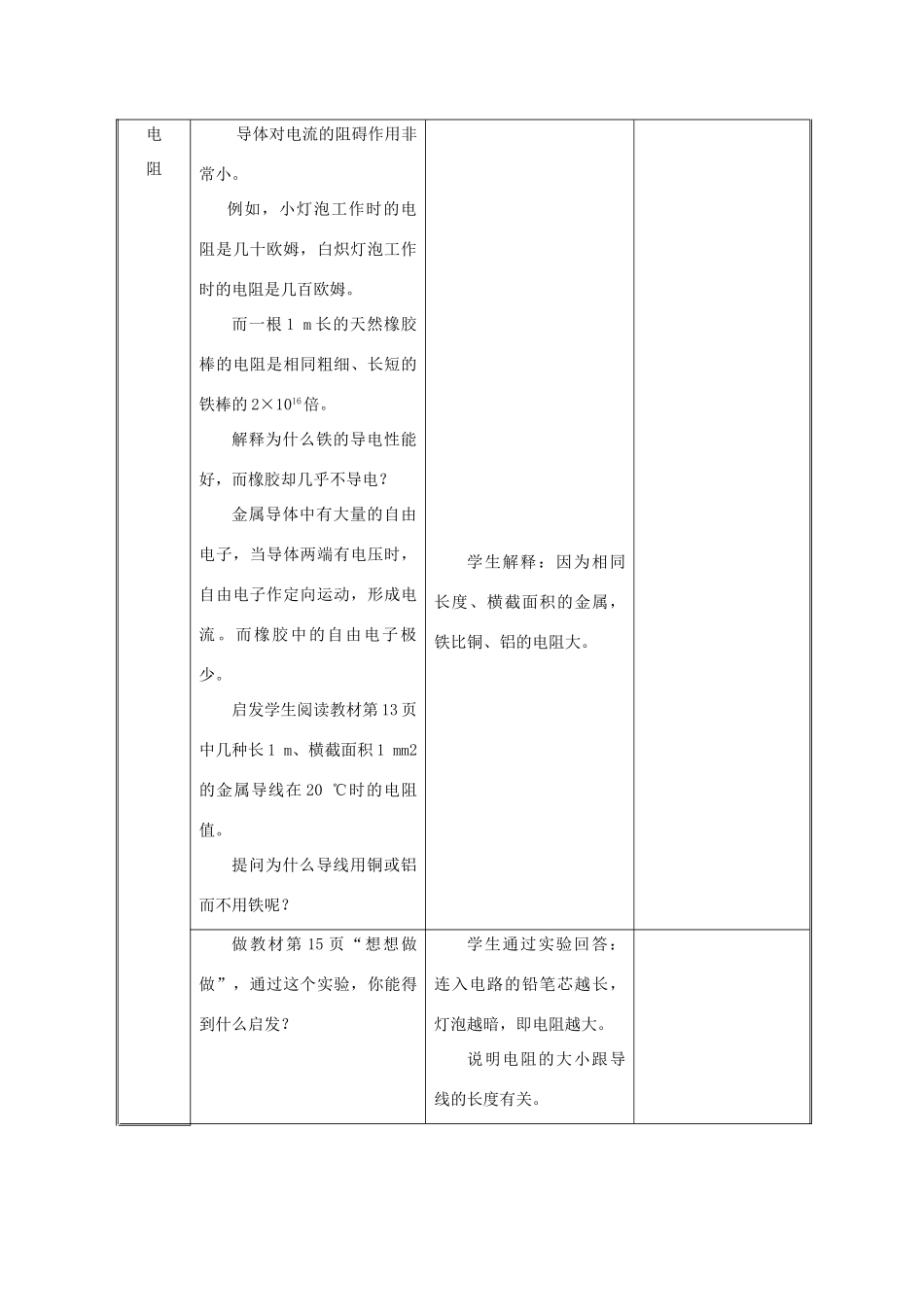 八年级物理下册 电阻教学设计 新人教版_第3页
