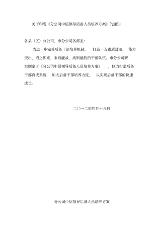 XX公司中层领导后备人员培养方案