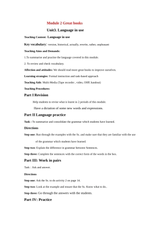 九年级英语上：Module 2 Great books Unit 3 Language in use教案（外研版）