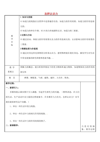 八年级物理下册 6.1 怎样认识力教案 粤教沪版-粤教沪版初中八年级下册物理教案