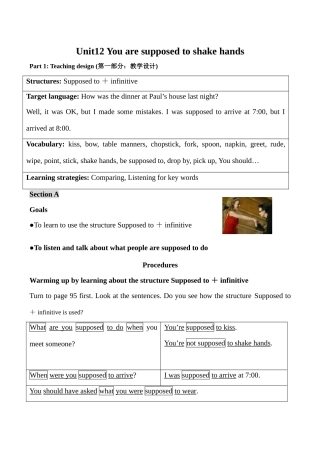 九年级英语Unit12 You are supposed to shake hands新人教版