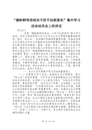 “旗帜鲜明讲政治不折不扣抓落实”集中学习活动动员会上的讲话发言