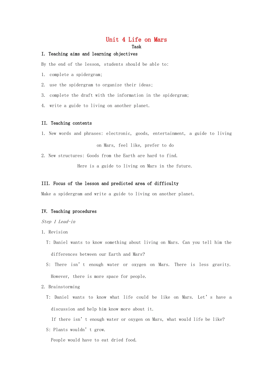 九年级英语下册 Unit 4 Life on Mars Task教案 （新版）牛津版-（新版）牛津版初中九年级下册英语教案_第1页
