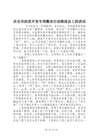 在全市扶贫开发专项整改行动推进会上的讲话发言