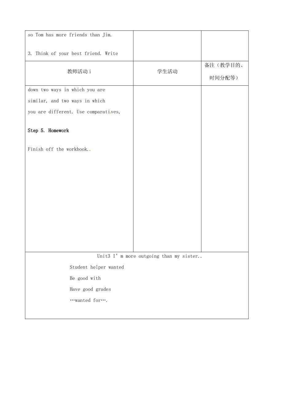 吉林省四平市第十七中学八年级英语上册 Unit 3 I’m more outgoing than my sister（第6课时）教案 （新版）人教新目标版_第3页
