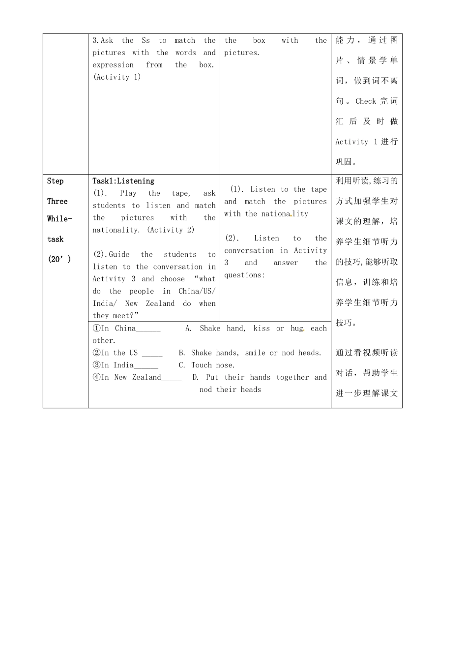 七年级英语下册 Module 11 Body language Unit 1 They touch noses教案 （新版）外研版-（新版）外研版初中七年级下册英语教案_第2页